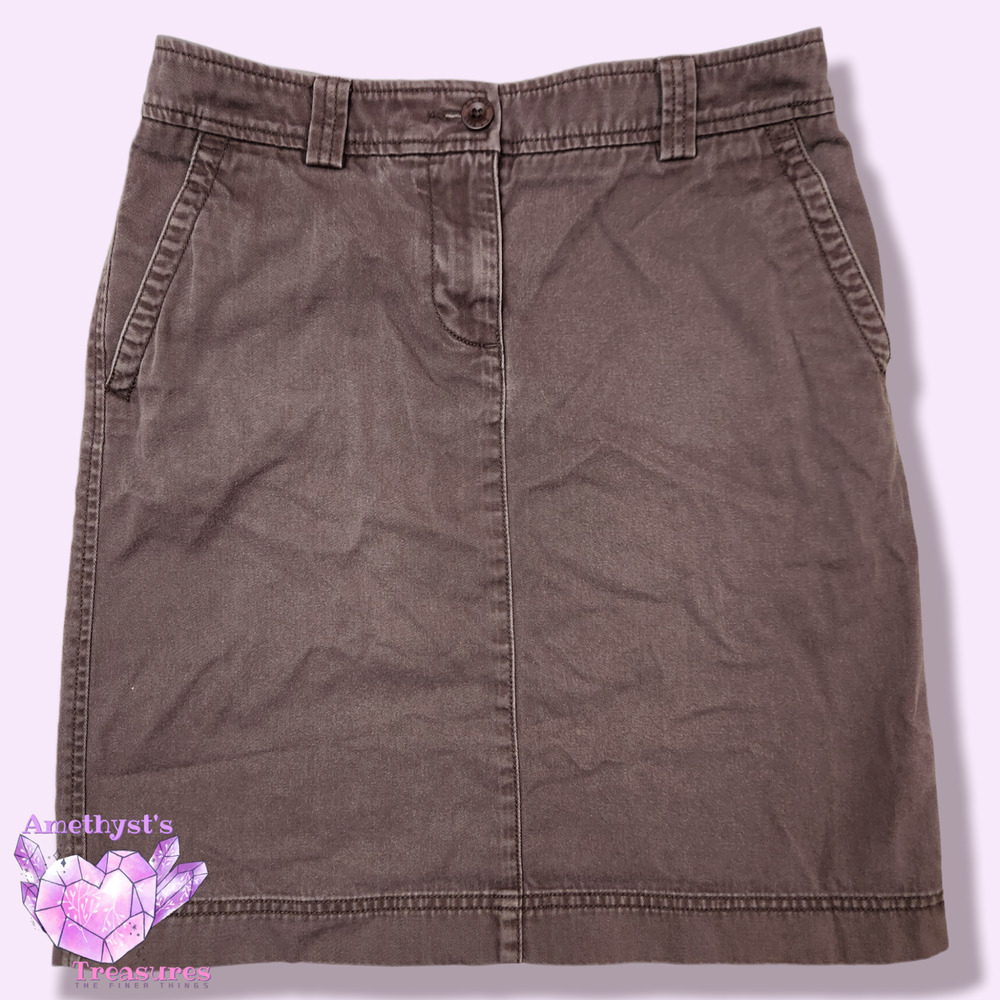 L.l. Bean 4 Women Skirt Brown Knee length denim Pockets pencil straight